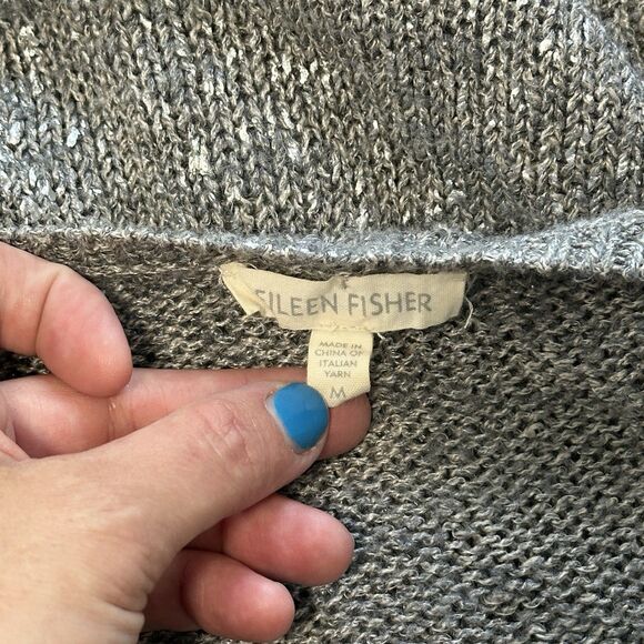 Eileen Fisher Karma Sweater M Silver Gray Metallic Italian Linen Blend Coastal - Picture 10 of 12